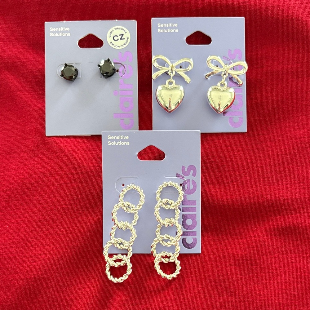 NWT Claire's Silver and Black Earring Trio